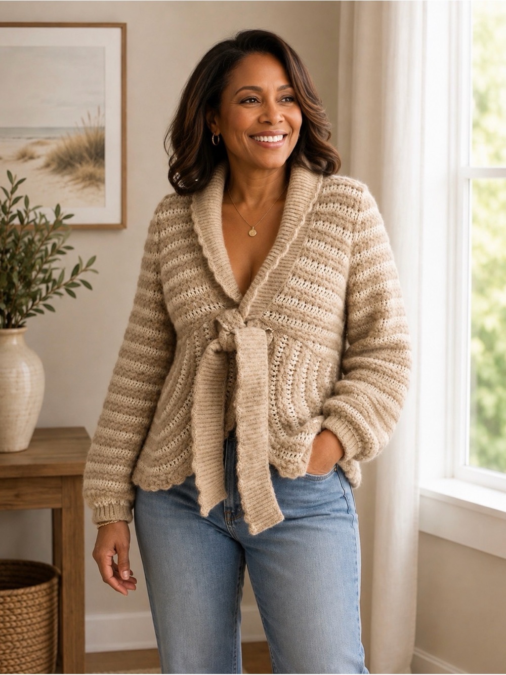 Anthropologie sleeping on snow Shawl-Collar Tie-Front Knit wool blend Cardigan M